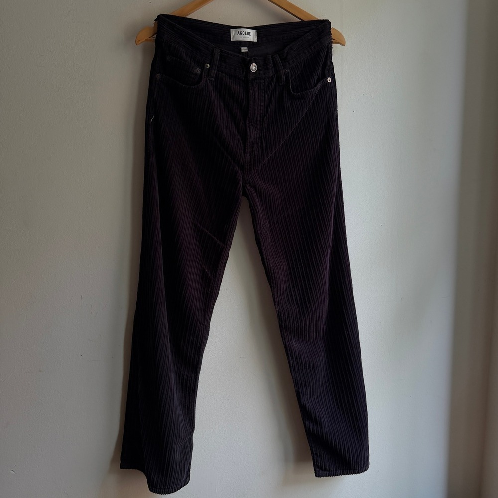 AGOLDE Low Slung Baggy Corduroy Pants Dark 25 Made in USA 100% Cotton